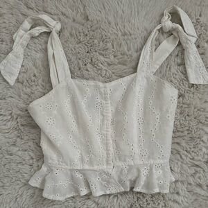 White Floral Eyelet Top